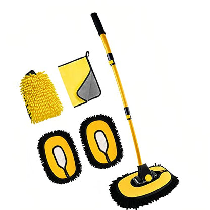 MVEQRRN Upgrade Car Wash Brush Mop with Long Handle,Chenille Microfiber Car Wash Brush Car Cleaning Brush Kit Car Wash Mop Supplies Car Washing Brush with Scratch-Free Replacement Head - color: Yellow-003