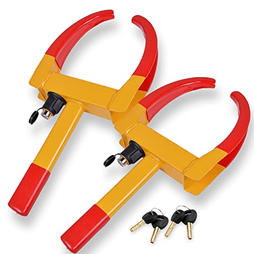VaygWay Security Tire Clamp Wheel Lock- 2 Pk Heavy Duty Security Metal Boot Stabilizer Anti Theft Wheel Chock Lock Car Trailer Wheel-Security Travel Locking Claw for Car Van - color: 2 Pack Red/Yellow