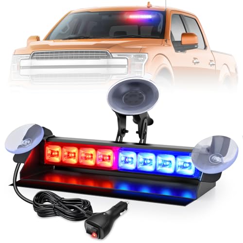 Nilight 8LED Red Blue Traffic Advisor Strobe Light Bar with Vacuum Suction Emergency Dash Warning Hazard Safety Flashing Lights Front/Rear Windshield Visor for Truck Police Construction Vehicles - color: Red Blue, size: 8LED