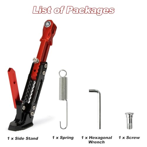 Universal Motorcycle Side Stand - PSLER Adjustable Aluminum Alloy Short Motorcycle Kickstand for Electric Scooter Motorbike Mini Pit Dirt Bike, Red