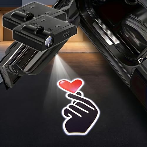 2PCS Finger Heart Car Door Lights Projector, Magnetic Logo Projector Door Lights, Wireless LED Welcome Puddle Light, Finger Heart Car Accessories Decor, Gifts for Women Men, Fit All Vehicles - color: Finger Heart