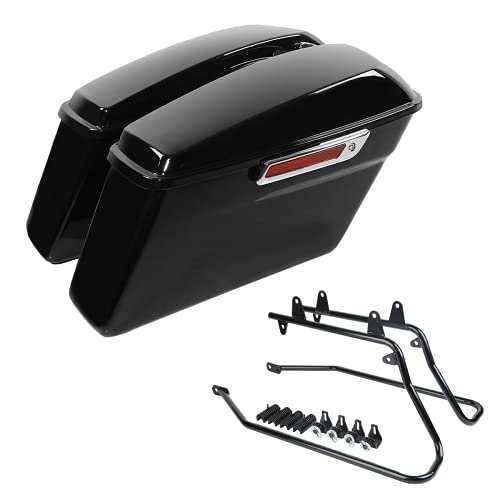 XFMT Motorcycle Saddlebags with Black Conversion Brackets Fit For Harley Softail Deluxe Heritage Softail 1984-2017, Vivid Black W/Chrome Latches - color: Vivid Black W/ Chrome Latches