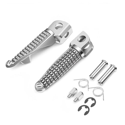 Footpegs Front and Rear Footrest Foot Pegs Compatible with Kawasaki ZX6R Z750 Z1000 ZX14 ZZR1200 ZX-10R ZX-9R, - color: Chrome#F+R