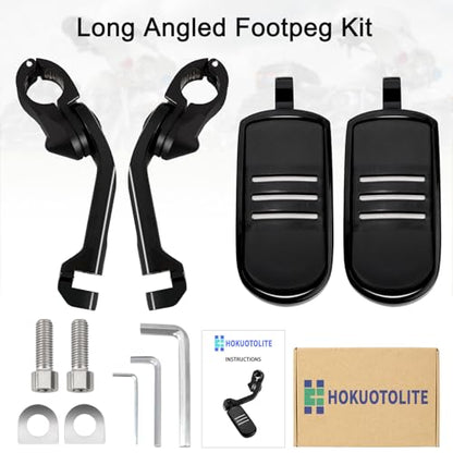 1.25" (32mm) Adjustable Highway Foot Pegs w/Long Extended Angled Mounts for Harley Davidson Touring Street Glide/Road Glide/Electra Glide/Road King Motorcycle w/1-1/4" Crash Bar,BLACK#1