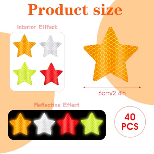 Ymapinc 40Pcs Star Shape Reflective Stickers, Warning Safety Reflector Stickers for Kids, Waterproof Safety Helmet Stickers for Vehicles, Bicycles, Motorcyclesc and Construction Workers
