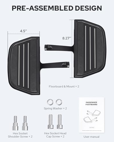 Benlari Passenger Floorboards Motorcycle Footboards Stainless Steel with Mount Kits Compatible with Harley Davidson Touring Road King Street Glide Road Glide Electra Glide 1993-2024 Streamline (Black) - color: BLACK