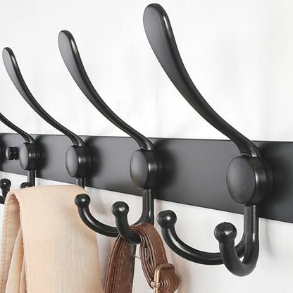 Dseap Coat Rack Wall Mount - 29.5” Long 8-Tri-Hooks Heavy Duty Coat Hanger Rail Wall Hooks for Hanging Coats Hats Clothing Clothes Purse Mudroom Entryway, Black - color: Black, size: L=29.5” (1 Pcs)