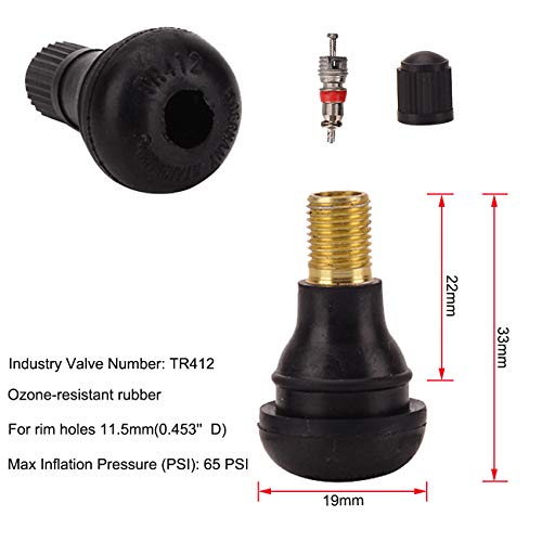 Febrytold Tire Valve Stem Tool Remover & Installation, 6 Pcs TR412 Snap-in Valve Stems with Valve Stem Cores, 1 Pcs Single Head Tire Valve Core Remover Installer Tool (14 Pcs) - size: 14 Pcs