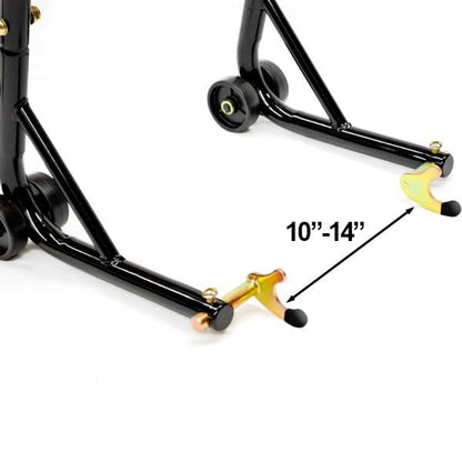 Venom Sport Bike Motorcycle Rear Wheel Swingarm Spool Lift Stand + Low Profile 10mm Black Swingarm Spools (Compatible with Most Kawasaki Bikes)