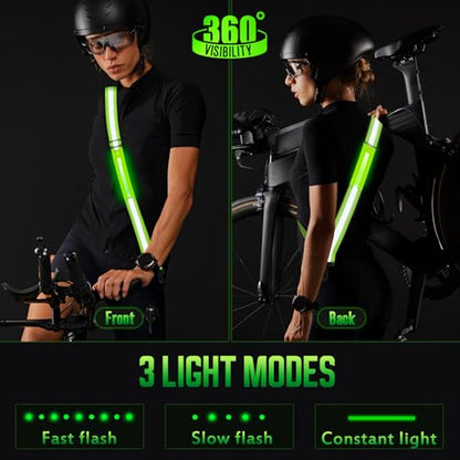 LED Reflective Sash Safety Gear, Running Lights for Runners at Night, High Visibility USB Rechargeable Light for Jogging Running Cycling Walking Motorcycle. - color: Green