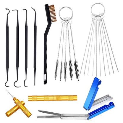 Tucnoeu Carburetor Cleaning Kit, 1 Single Head Brush 23 Needles 5 Nylon Brushes 1 Scraper and 4 Cleaning Hooks for Motorcycles, ATVs, Chainsaws, and Small Engines