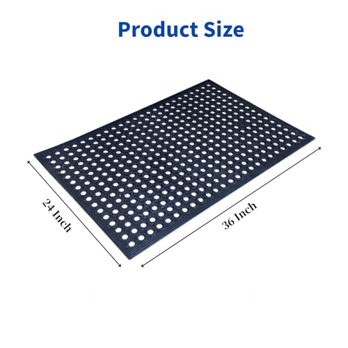 36" Anti Fatigue Large Rubber Floor Mat, Commercial Grade Grease Resistant Kitchen Mat with Drainage Holes for Restaurants,Bars,Commercial,Kitchens,Garages,Black(4 PCS) - size: 36"x24"-4PCS(Anti-Silp Mat)