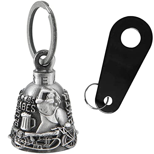 Dream Apparel Motorcycle Bell Guardian Angel Drive Away Gremlin, Biker Bell for Men Women Rider Riding, Good Luck Gift - color: Babes & Bike & Beer