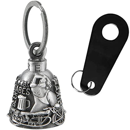 Dream Apparel Motorcycle Bell Guardian Angel Drive Away Gremlin, Biker Bell for Men Women Rider Riding, Good Luck Gift - color: Babes & Bike & Beer