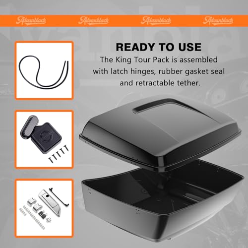 Advanblack King Tour Trunk Pack, Black Mount Bracket & Top Luggage Rack Fit for 2009-Later Harley Touring, Road Glide, Street Glide Special, Road King, Electra Glide (Billet Silver) - color: Billet Silver