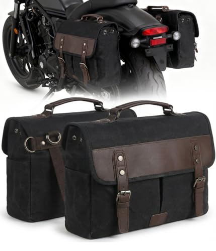 Motorcycle Bags Vintage Motorcycle Saddlebag Large Capacity Side Bag Waterproof Canvas Luggage Bag Storage Panniers Removable Shoulder Strap Universal Fit for Adventure,Cruiser,Street (black*2) - color: black*2