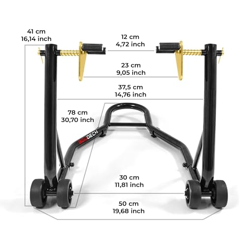 BOUDECH® Heavy Duty Motorcycle Stand Lift 850lbs Front Rear Combo Lift Stand Front Wheel with Dymond Shape and Rear Wheel with U Fork - Swingarm Spool Stand (Ridelock)