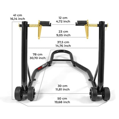 BOUDECH® Heavy Duty Motorcycle Stand Lift 850lbs Front Rear Combo Lift Stand Front Wheel with Dymond Shape and Rear Wheel with U Fork - Swingarm Spool Stand (Ridelock)