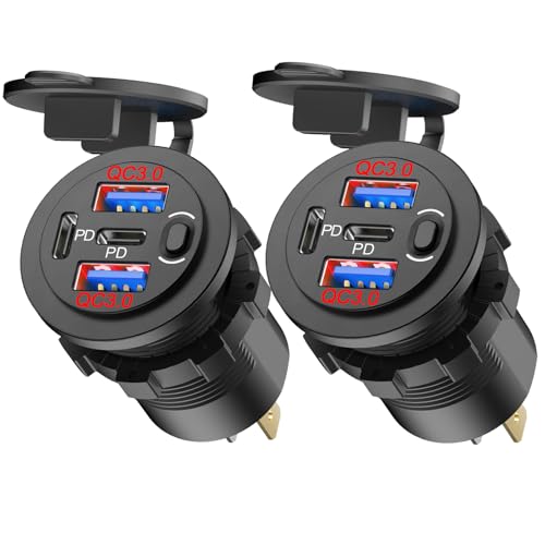 2 Pack Red 12V USB Outlet Dual PD 30W USB C Port and Dual USB QC 3.0 Port with Power Switch, 78W Multiport Car Charger Socket Waterproof DIY Accessories for Car Boat Marine Motorcycle RV ATV - color: 2 pack
