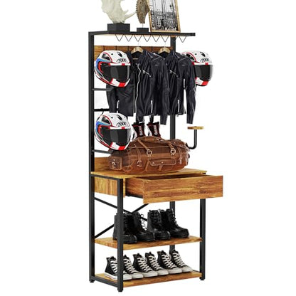 Motorcycle Helmet Holder Floor Standing, 72"x24"x14" | Large Capacity Motorcycle Helmet Storage Rack with Drawer, For Sports Helmets & Boots Clothing Cyclinge Gear Kit - size: 72"Hx24"Lx14"W