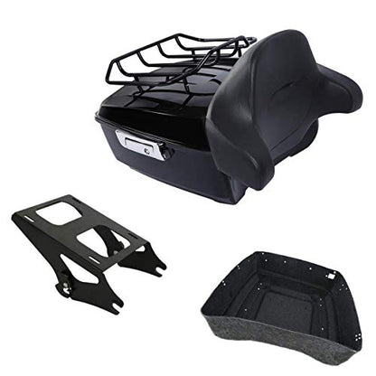TCMT King Motorcycle Trunk Box Backrest & Black Luggage Rack Mount Rack Fit for Harley 2014-2025 Touring CVO Road King Road Glide Street Glide Electra Glide Pack - color: Style C Black 2 Up Rack#1