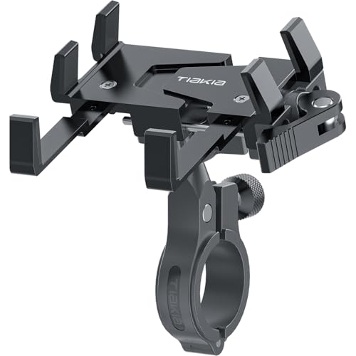 Tiakia Bike Phone Mount Holder, Aluminum Motorcycle Phone Mount, Handlebar Mounted Cell Phone Holder for Bike, 360° Rotation, Universal Bicycle Phone Mount for 4.5-7 Inch Phones - color: Black-1