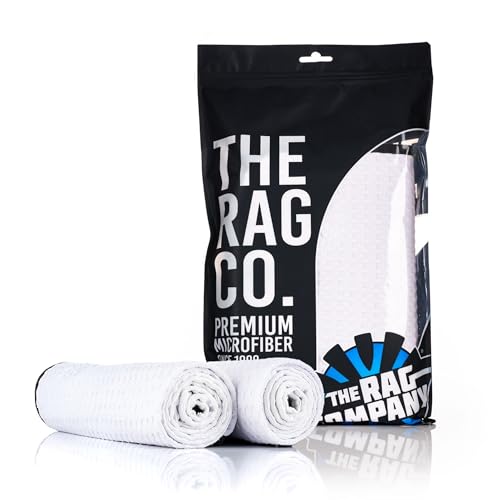 The Rag Company Dry Me A River, Professional Korean 70/30 Blend Microfiber Waffle-Weave Drying & Detailing Towels, Soft Suede Edges, 390 GSM, 20x40 Inches, White, 2-Pack - color: White, size: 20in x 40in