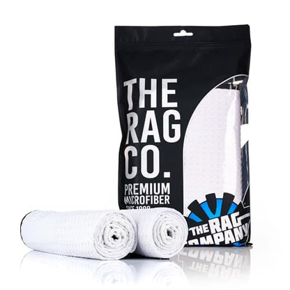The Rag Company Dry Me A River, Professional Korean 70/30 Blend Microfiber Waffle-Weave Drying & Detailing Towels, Soft Suede Edges, 390 GSM, 20x40 Inches, White, 2-Pack - color: White, size: 20in x 40in