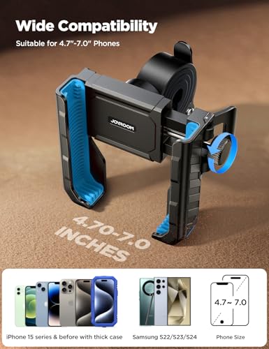 JOYROOM Motorcycle Bike Phone Holder Mount - [Not Block Camera] Bicycle Phone Holder Handlebar Cell Phone Clamp - [Silicone Wrapped] Scooter Phone Holder for iPhone Samsung 4.7''-7'' Smartphones, Blue - color: Blue