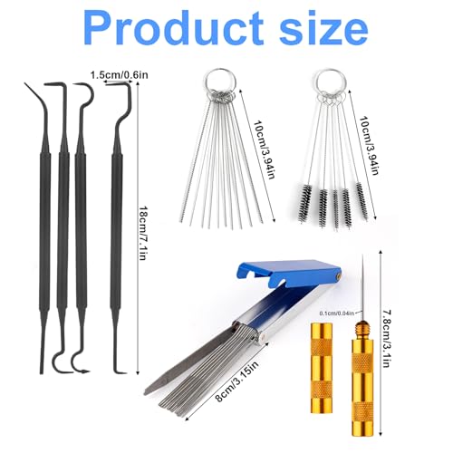 lasuroa Carburetor Cleaning Kit, Carburettor Jet Tools Includes 23 Carb Needles 5 Nylon Brushes 1 Scraper and 4 Cleaner Hooks for Motorcycle ATV Chainsaw & Welder Maintenance