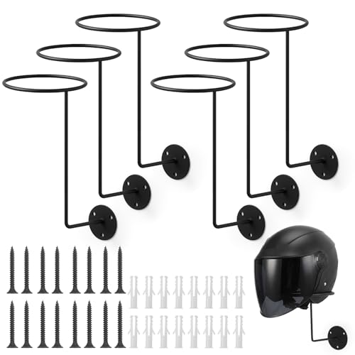 6PCS Motorcycle Helmet Rack, Metal Wall Mount Helmet Holder Stand Display Rack Multifunctional Space-Saving Ball Rack for Cap Hat Wig Riding Jacket Coat