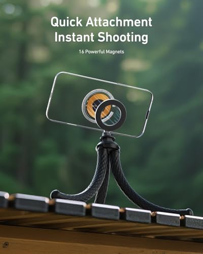 TELESIN Magnetic Flexible Tripod for iPhone, Mini Bendable Tripod Phone Stand for Magsafe Stroller Treadmill Tube Motorcycle Arm Phone Holder Selfie Stick for Video Recording for Phones Action Camera