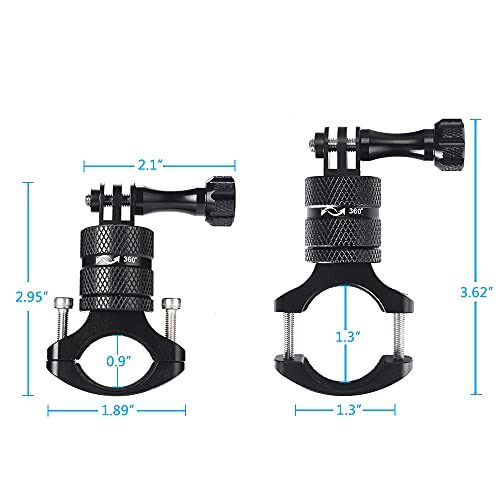 HSU Aluminum Bike Bicycle Handlebar Mount for GoPro Hero 13/12/11/10/9/8/7/6/5/4 Session AKASO Campark and Other Action Cameras, 360 Degrees Rotary Mountain Bike Rack Mount (Black) - color: Black