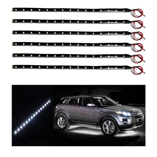 Dickno 6 PCS 15 LED Strip Underbody Light, 1Ft 12V Waterproof Car Led Interior Exterior Strip Light with 6 Inch Wire, Flexible Auto Light Strip Decoration for Car Motorcycle Truck Boat (White) - color: White