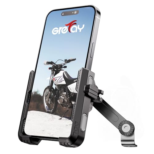 Grefay Motorcycle Phone Mount, 1S Quick Release. Anti Shake Motorbike Phone Holder for 4.0-7.0 Inch Smartphone for Motorcycle Mirror Phone Mount with 360° Rotatabe