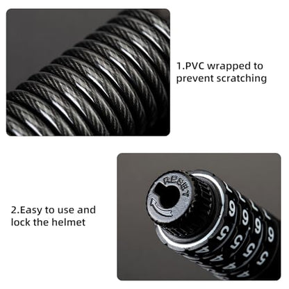 ROCKBROS Motorcycle Helmet Lock - 4 Digit Retractable Cable Lock for Bike, Stroller, Luggage - style: Straight