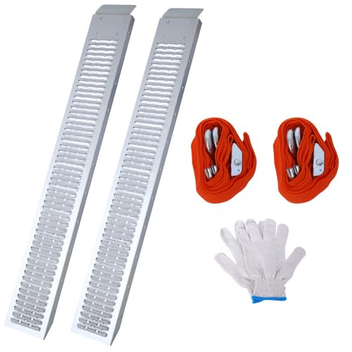 960lbs Capacity Loading Ramps for Pickup Trucks, Steel Motorcycle Ramp, Dirt Bike Ramp for Truck, Lawn Mower, Snowblower, ATV, Quad, Pack of 2,with 2pcs tie Straps,1pair Gloves (74" L-1) - size: 74" L-1