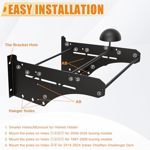 Detach Depot Wall Mount Storage Rack Kit Tour Pack Trunk & Sissy Bar Backrest & Mounting Luggage Rack Wall Hanger Stand for Harley Road Street Glide Road King Electra CVO and Indian