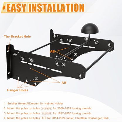 Detach Depot Wall Mount Storage Rack Kit Tour Pack Trunk & Sissy Bar Backrest & Mounting Luggage Rack Wall Hanger Stand for Harley Road Street Glide Road King Electra CVO and Indian