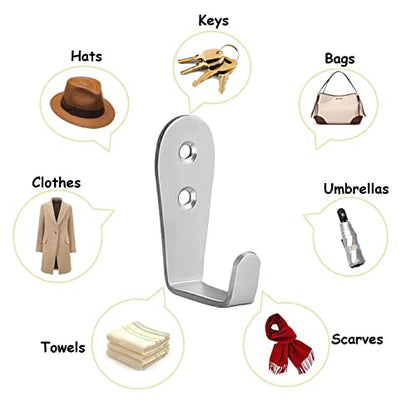 Coat Hooks Wall Mounted, 6 Pack Single Entrance Hooks Heavy Duty Brushed Wall Hook Stainless Steel, Large L Metal Hook for Hanging Clothes Jackets Robes Towels Hats Keys Bags Cups, Silver - color: Silver