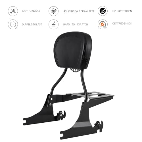 Kinglemc Sissy bar Backrest Luggage Rack for Harley Breakout FXSB FXSE FXST with Docking Kit (Black,Non-Studded) - color: Black