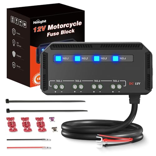 Nilight 12V Motorcycle Fuse Box 20A Low Profile Terminal Block Holder w/LED Indicator 4 Circuits Protection Battery Relay for Cars Motorcycles ATV UTV 12 Volt Vehicles - color: Motorcycle Fuse Box
