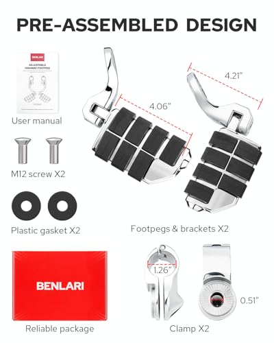Benlari Motorcycle Adjustable Highway Footpegs Style 3 Chrome Short Angled Fit for Harley Touring Street Glide Softail Dyna Sportster fits 1"(25mm) 1-1/4"(32mm) Engine Guard - size: SHORT