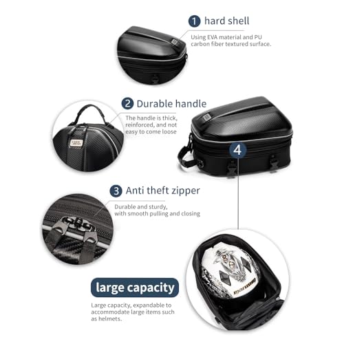 Motorcycle Tail Bag 15L-20L Expandable Motorcycle Backpack Helmet Bag ABS Hard Shell Waterproof Motorbike Storage Bags, Dual Use Luggage Rucksacks with Storage(Carbon)