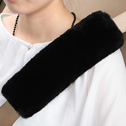 OGLAND Fluffy Fuzzy Genuine Sheepskin Car Seat Belt Covers and Seat Covers