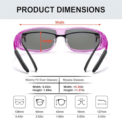 Wzerry Sunglasses Fit Over Glasses Polarized for Men Women, Wrap-Around Glasses UV400 Protection for Driving and Outdoor - color: Black/Grey + Transparent Purple/Grey + Transparent Purple/Silver