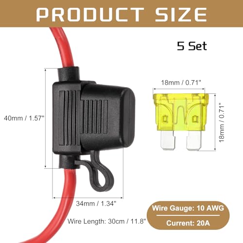 DMiotech 5 Pcs Inline Fuse Holder DC 32V 10 AWG Waterproof Blade Fuse Holder 20A for Automotive, Marine, Truck, Motorcycle Yellow