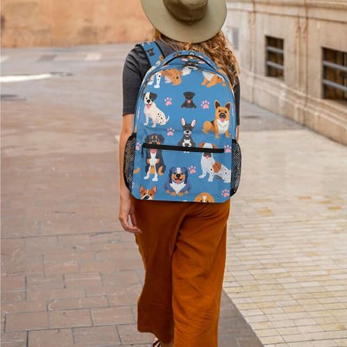Cute Dog Paw College Backpack for Women Men, Large Capacity Animal Blue Print School Bookbag Lightweight Casual Travel Daypack 18 Inch - color: Cute Dog