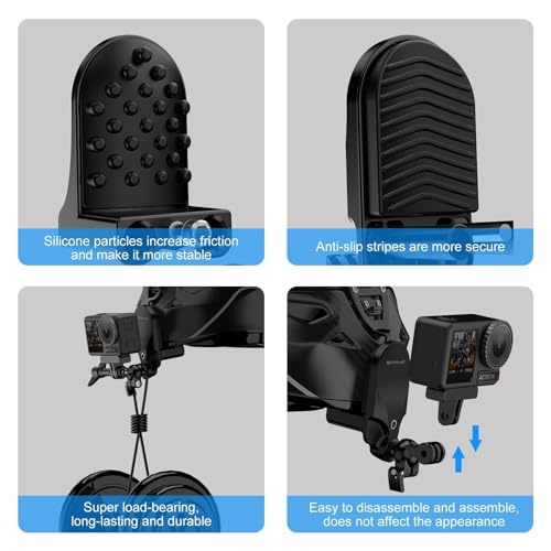 PULUZ Motorcycle Helmet Chin Clamp Mount Camera Mount for Gopro Hero 12 11 10/ Insta360 X3 / DJI Action 4, 360 Rotation Action Camera Holder for Helmets Stable Fast Release Riding Cycling
