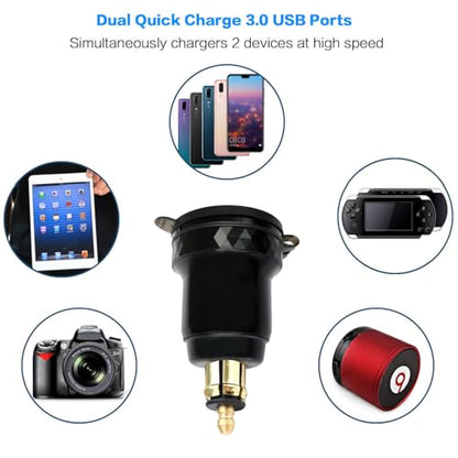 Hella Din Motorcycle USB Charger (NOT for Car Cigarette Socket) – Dual USB-A QC3.0 18W Waterproof Charger w/Switch & Voltmeter for BMW Ducati Triumph